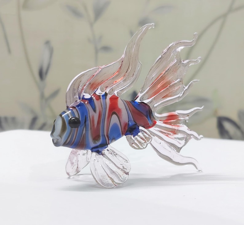 Handmade Murano Glass Art Multi Color Fish Figurine, Blown Glass Sculpture for Aquarium Decor