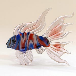 Handmade Murano Glass Art Multi Color Fish Figurine, Blown Glass Sculpture for Aquarium Decor