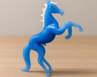 Hand Blown Glass Horse Figurine, Blue Horse Sculpture For Desktop Decor