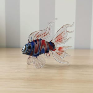 Handmade Murano Glass Art Multi Color Fish Figurine, Blown Glass Sculpture for Aquarium Decor