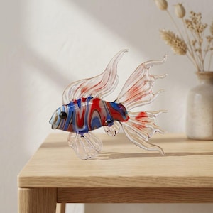 Handmade Murano Glass Art Multi Color Fish Figurine, Blown Glass Sculpture for Aquarium Decor