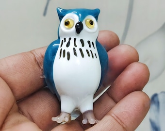 ヴィンテージ ムラーノガラス フクロウの置物 – 印象的な目が特徴の手