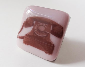 Rotary phone knob - Fused glass - Lavender color art glass