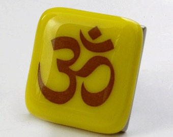 Om  knob - Fused glass - Yellow art glass