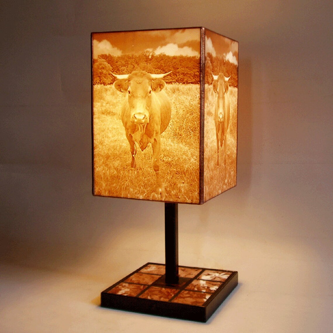 Table lamp with photograph Cow in the french countryside Etsy