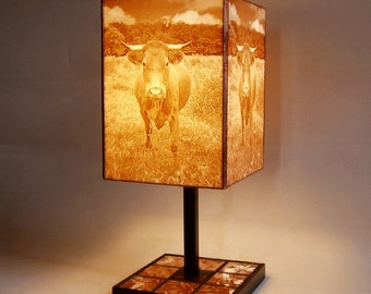 Table lamp with photograph - Cow in the french countryside