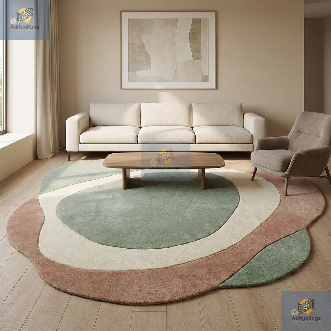 Hand Tufted Wool Area Rug, Sage Green Abstract Organic Shape - Etsy