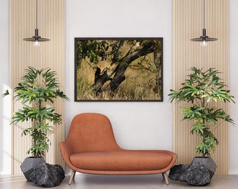 Cheetah Cub Climbing Tree Branch Art Print