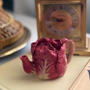 Handmade Studio Pottery Mini Cabbage Teapot, Hand Painted Red Ceramic, Whimsical Artisan Tea Pot | Brass & Blooms Edit