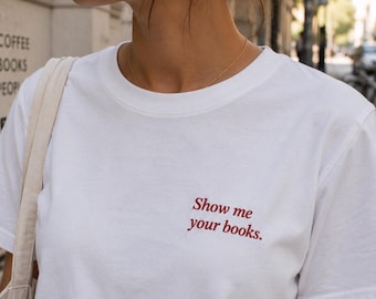Embroidered Book Lover T-Shirt | Minimalist Reading Tee, Subtle Humor Gift