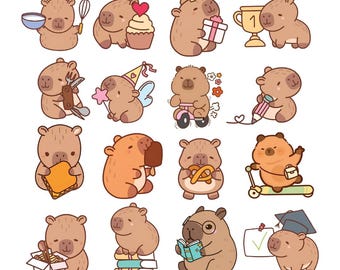 Paquete de imágenes prediseñadas SVG de carpincho kawaii (descarga digital)