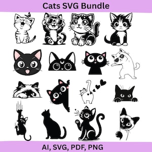 Cute Black Cat SVG Bundle | Funny Cat Clipart | Kitty Silhouette Cut Files for Cricut & Sublimation