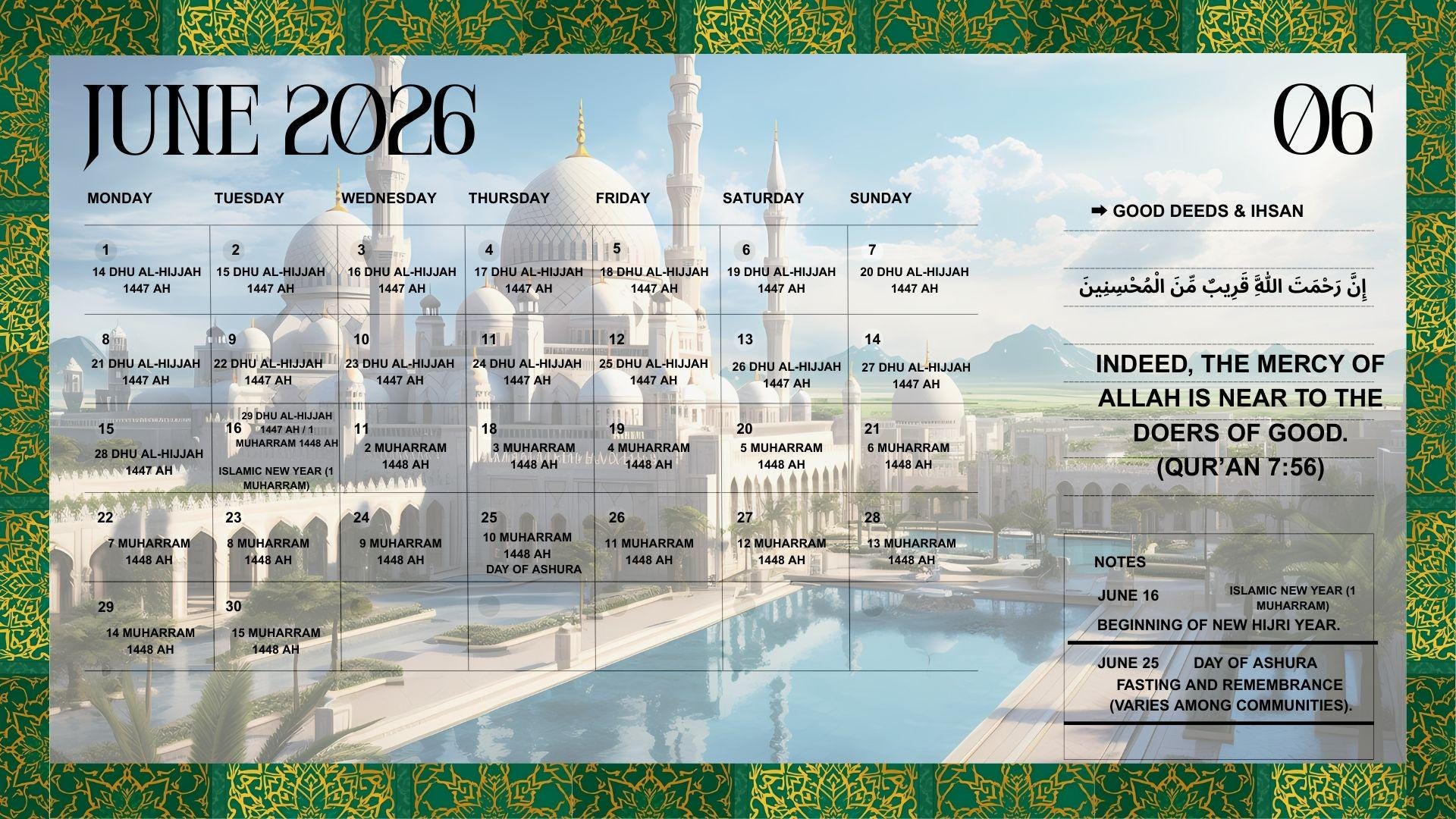 2026 Muslim Calendar: Hijri Islamic Prayer Planner (digital Download ...