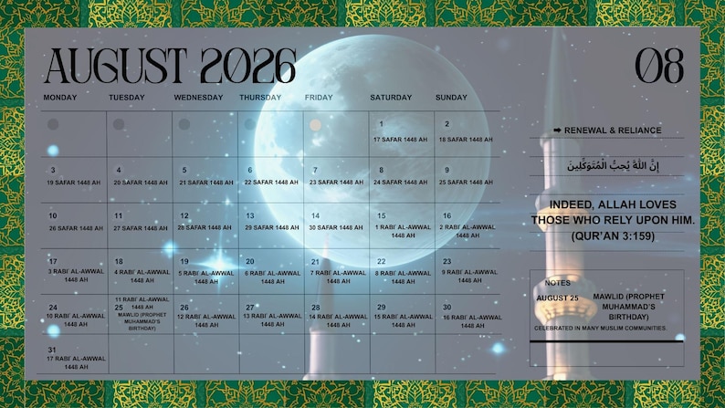 2026 Muslim Calendar: Hijri Islamic Prayer Planner (digital Download ...