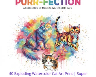 Watercolor Cat Art Prints BUNDLE | Abstract, Colorful Decor (Digital Download)