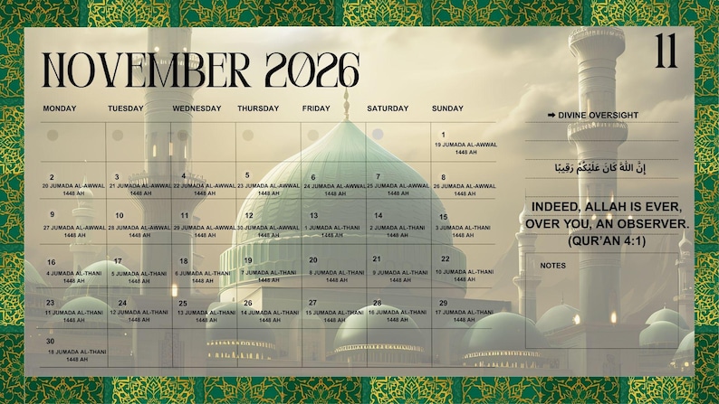 2026 Muslim Calendar: Hijri Islamic Prayer Planner (digital Download ...