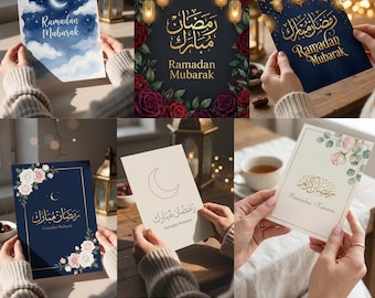 Paquete de tarjetas florales de Ramadán, tarjetas de felicitación islámicas (descarga digital)