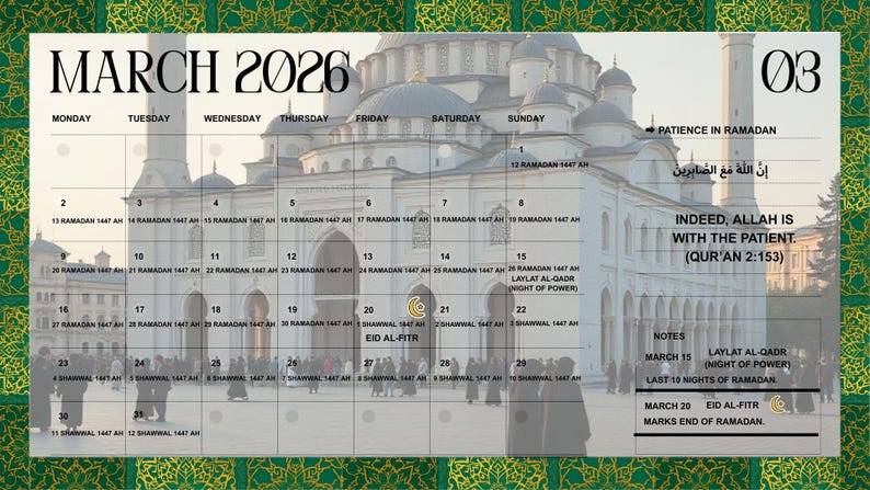 2026 Muslim Calendar: Hijri Islamic Prayer Planner (digital Download ...