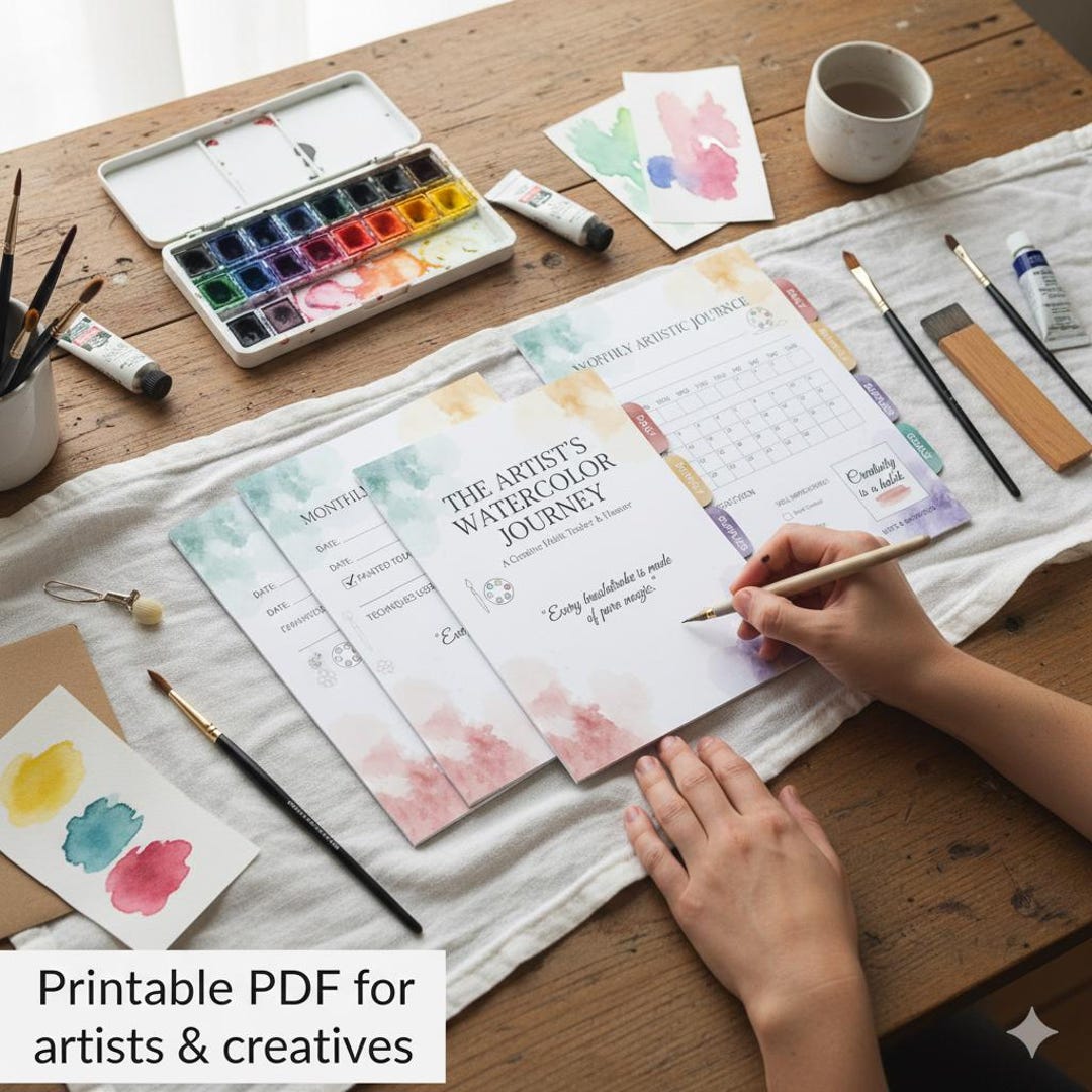 Watercolor Artist Habit Tracker PDF | Printable Daily, Weekly & Monthly ...