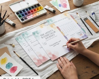 PDF / Planificador diario, semanal y mensual imprimible para el seguimiento de hábitos de artistas de acuarela y la productividad creativa