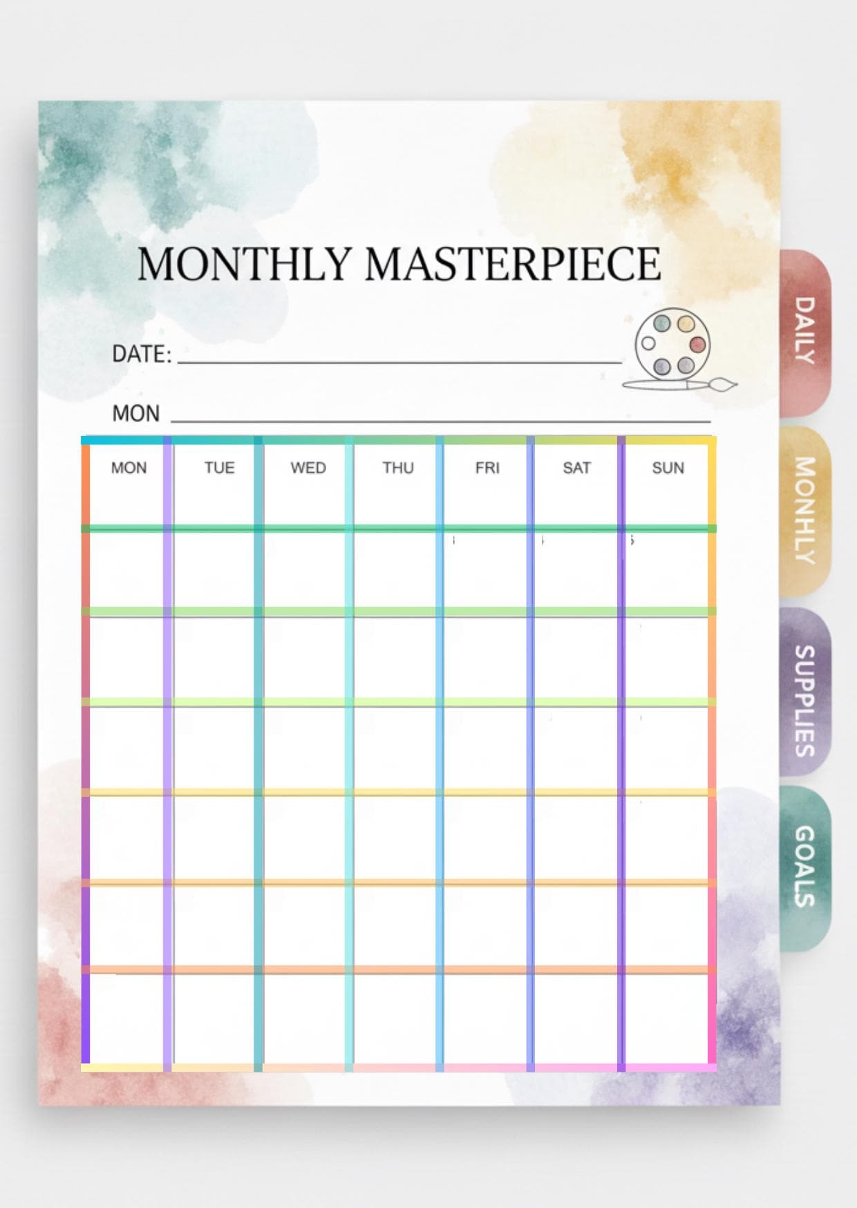 Watercolor Artist Habit Tracker PDF | Printable Daily, Weekly &amp; Monthly Planner for Creative ...