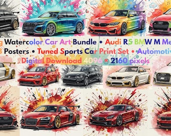 Exploding Watercolor Car Art Print Bundle • Tuned Sports Cars (Digital Download)