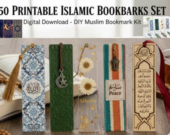 50 Marcapáginas Islámicos / Versículos del Corán, Du'a, Caligrafía Árabe (Descarga Digital)