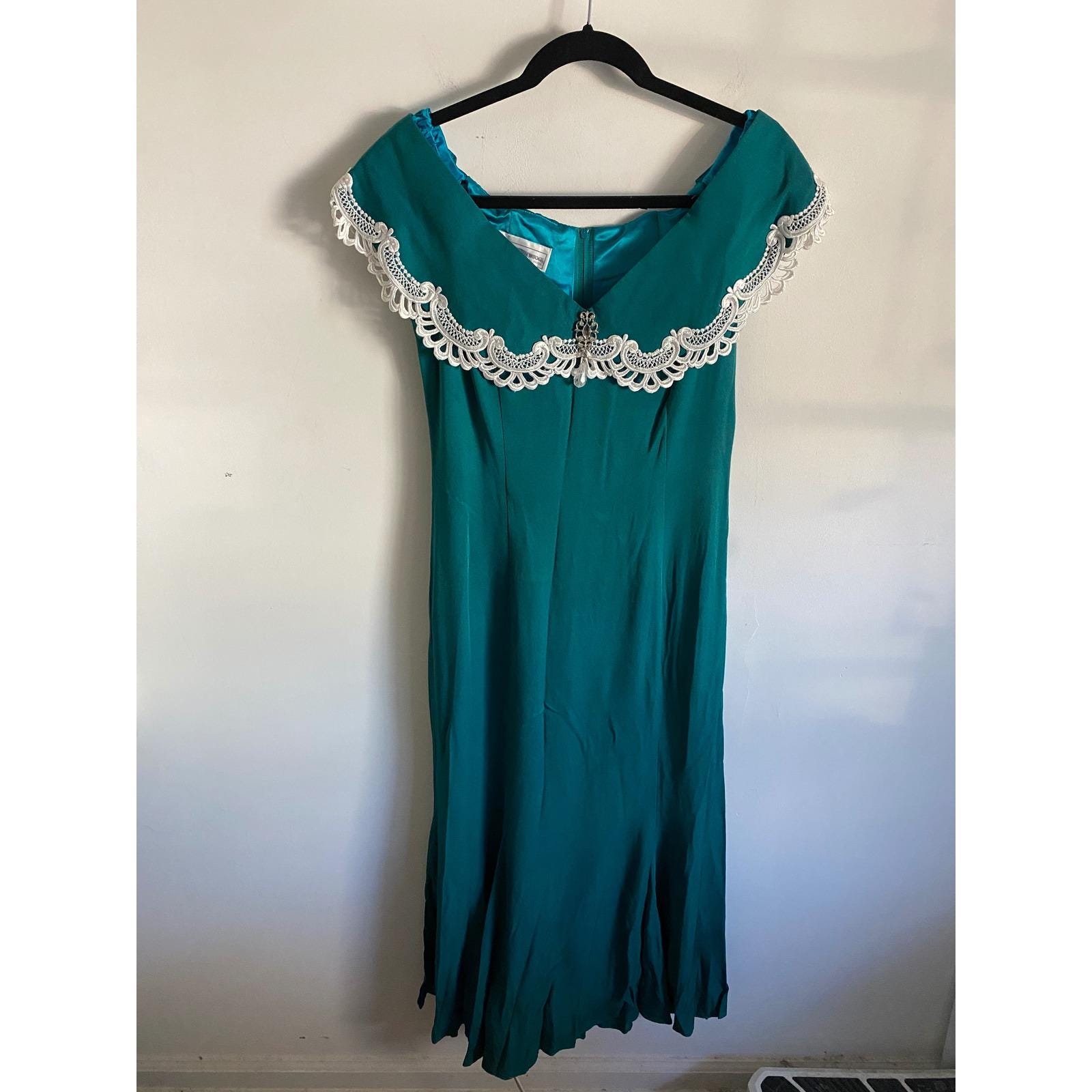 navy blue dress for baby girl K258062 Classic Mikado A-line Gown with Asymmetrical Pleated Portrait  Collar Neckline and Hand Beaded Crystal Embellishments