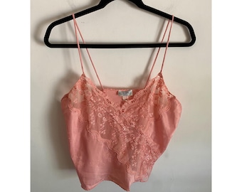 Vintage Lily of France Pink Floral Satin Lace Camisole Top Rosa Puleo-Szule M