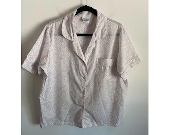 Vintage Damea Floral Trellis Pajama Top Short Sleeve Cotton Blend Pink Size 42