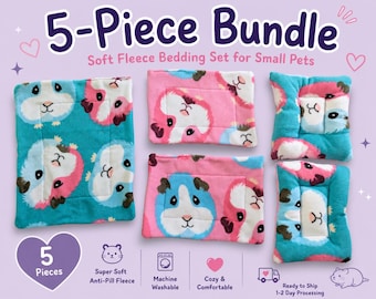 5-Piece Guinea Pig Fleece Bedding Set | Reversible Small Animal Cage Liners