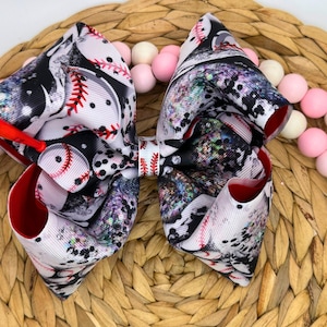 Baseball Bow. 5” Boutique Bow on Alligator Clip.