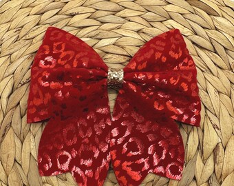 Red Leopard Bow, Holiday Hair Clips, Trendy Toddler Bow