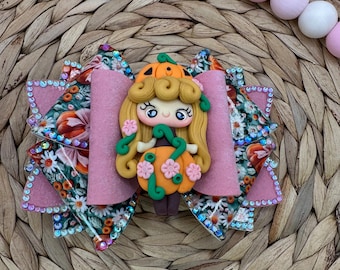 Pumpkin Princess Hair  Bow – 4” Handmade Hair Clip for Girls