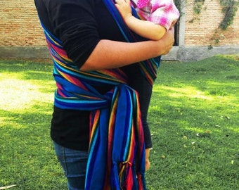 Baby Wrap Carrier Mexican Senka Purple blue w rainbow stripes Wrap available in 5,5 yards (5.00 M) and 6.00 meters