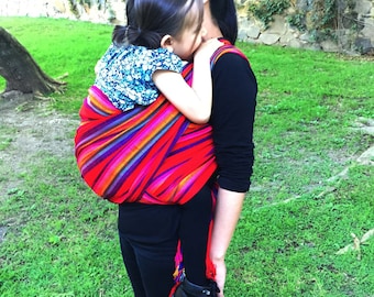 Baby Wrap Carrier  Mexican Senka Red w rainbow stripes Wrap available 5,5 yards