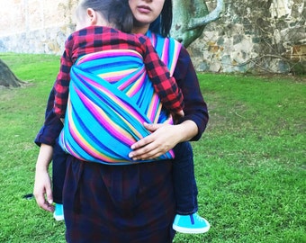 Baby Wrap carrier Mexican Senka Cyan w rainbow stripes 5,5 yards baby carrier