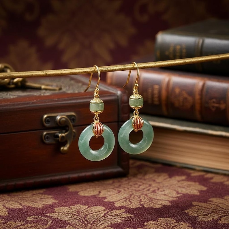 Ice Blue Jadeite Earrings, Natural Healing Crystal Gemstone, Light Blue Red Burmese Earrings 1 Pair, Vintage Translucent Jade Stone Jewelry image 3