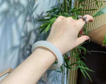 Natural Healing Crystal Gemstone, White Jadeite Bangles, Elegant Real Translucent Natural Jadeite Stone, Authentic Jadeite Lucky Bangle Gift