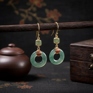 Ice Blue Jadeite Earrings, Natural Healing Crystal Gemstone, Light Blue Red Burmese Earrings 1 Pair, Vintage Translucent Jade Stone Jewelry image 2