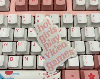 Hot Girls Play Video Games Holographic Sticker