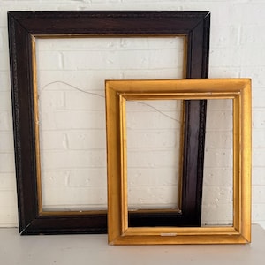 Set of 2 Vintage Wood Picture Frames, Ornate Dark Brown & Gold Frames, Mismatched Project Frame Set