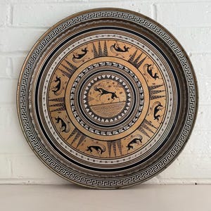 Vassoio da bar in rame di metà secolo: decoro greco-etrusco, 13,5&quot;