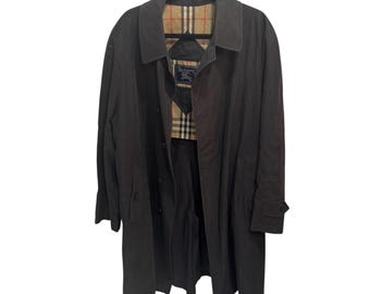 Vintage 80s Burberry’s Nova Check Black Trench Coat Mens 40 Regular