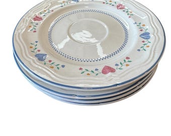 Set of 4 Newcor Stoneware 4006 LEGACY HEARTS 6 5/8" Saucer Plates 1989