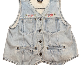 Solutions Original Embroidered Patriotic Flags Denim Biker Vest jacket Women’s M