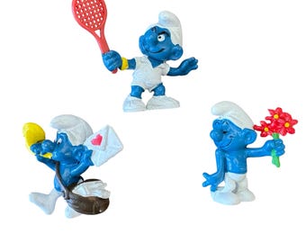 Lot of 3 Vintage 1970s Schleigh Smurf Collectibles Tennis, Love and Mail