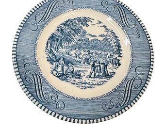 Currier and Ives Royal Blue Harvest-dessertbroodbord 6,5" Vintage