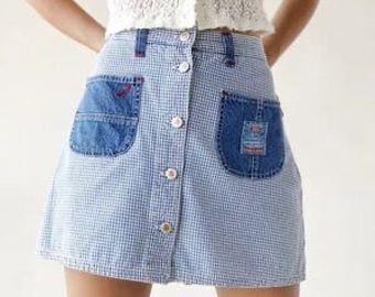 Falda pantalón vaquera estilo años 90, talla 3/4, para mujer, estampado de cuadros vichy.