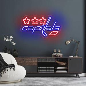 Washington Capitals Neon Sign, Hockey Sports Team Sign, LED Wall Art Decor,Man Cave